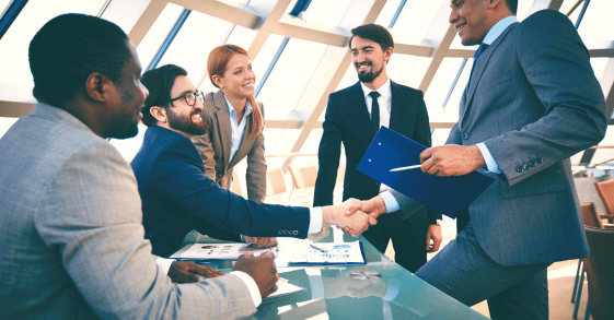 MBA professionals collaborating in executive business meeting