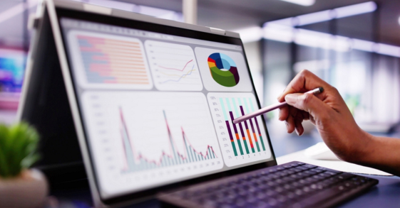 MBA in Data Analytics student analyzing business dashboards and charts