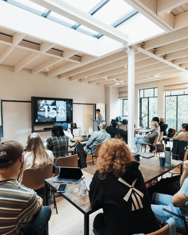 Students attending a classroom presentation