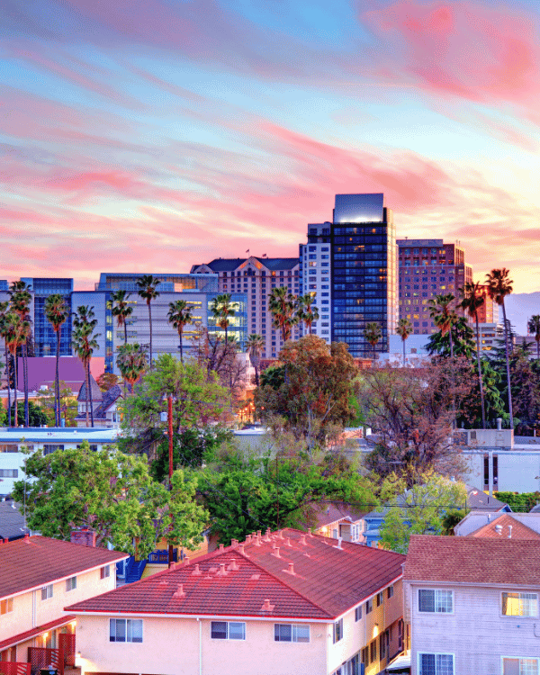 San Jose downtown skyline at sunset