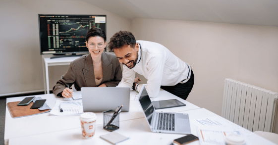 CalMU Business and Technology associate students reviewing coursework