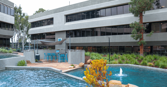 California Miramar University San Diego campus with courtyard and pond