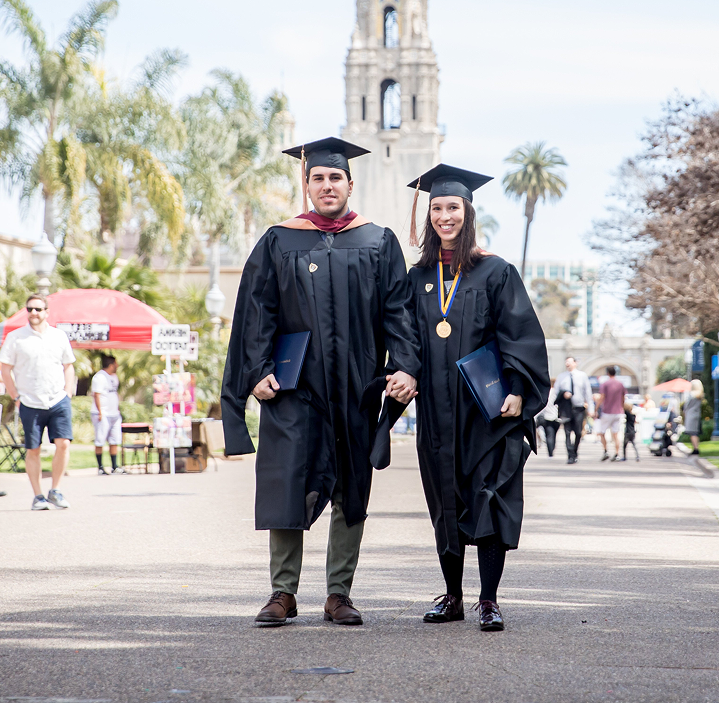 Graduates walking on campus